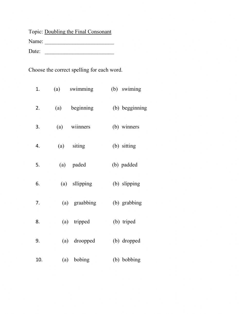 Doubling Final Consonant