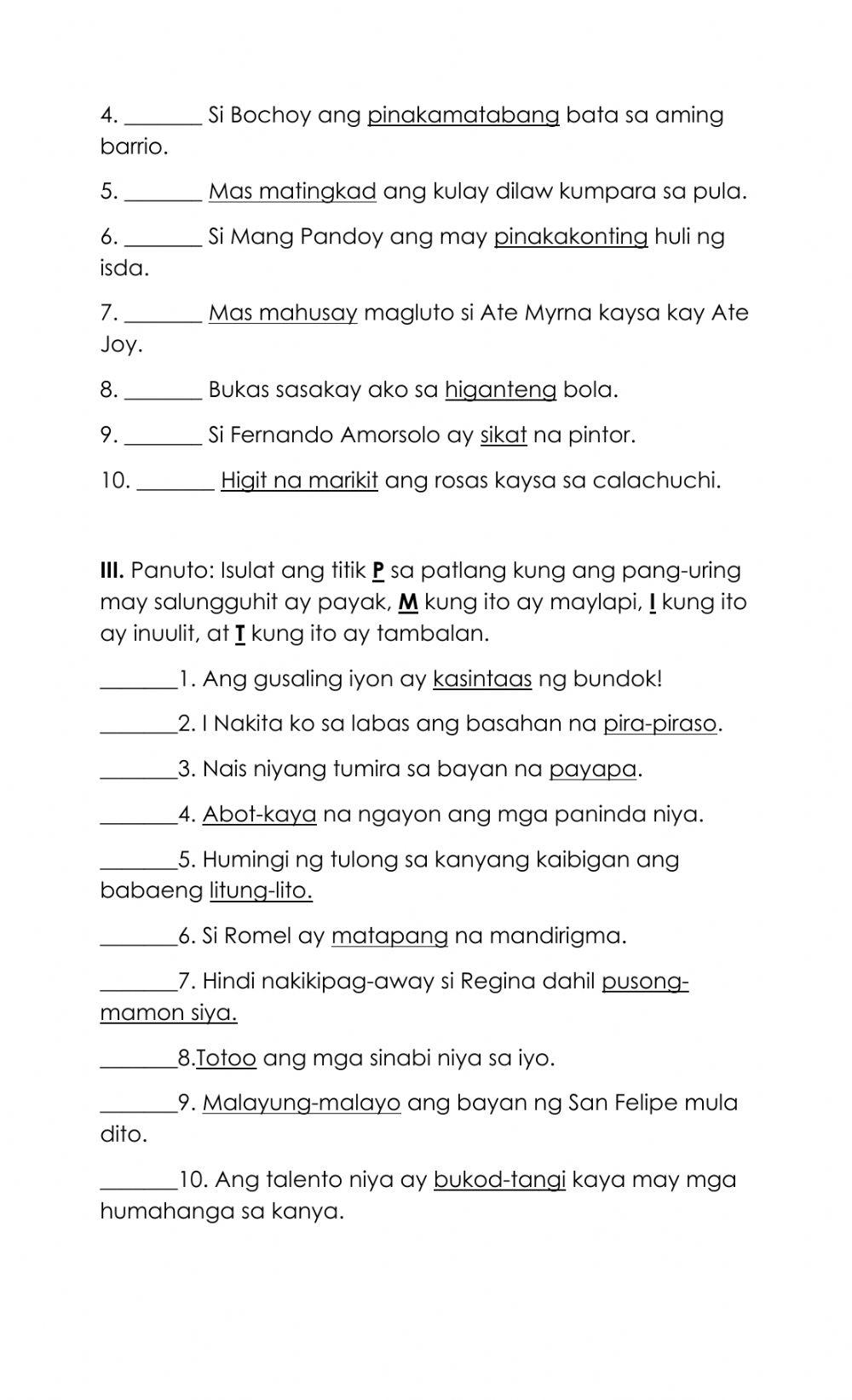 Filipino 2nd Monthly Test