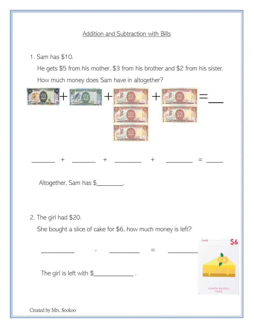 Money Addition and Subtraction Trinidad