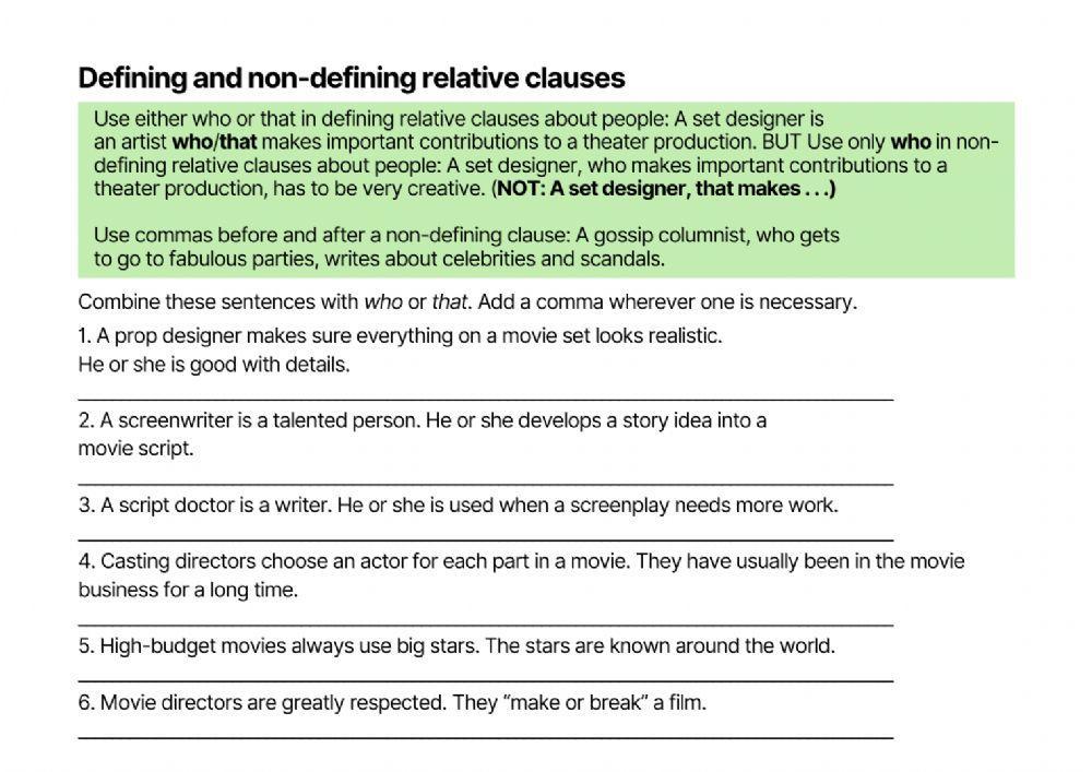 Defining and non-defining relative clauses