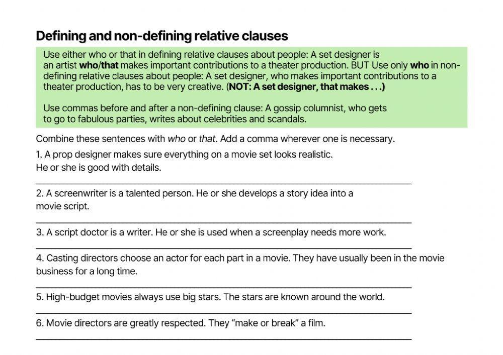 Defining And Non Defining Relative Clauses übungen Pdf www.liveworksheets.com