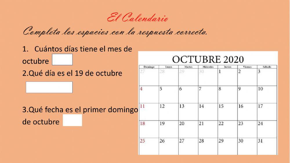 El calendario y los dìas de la semana.