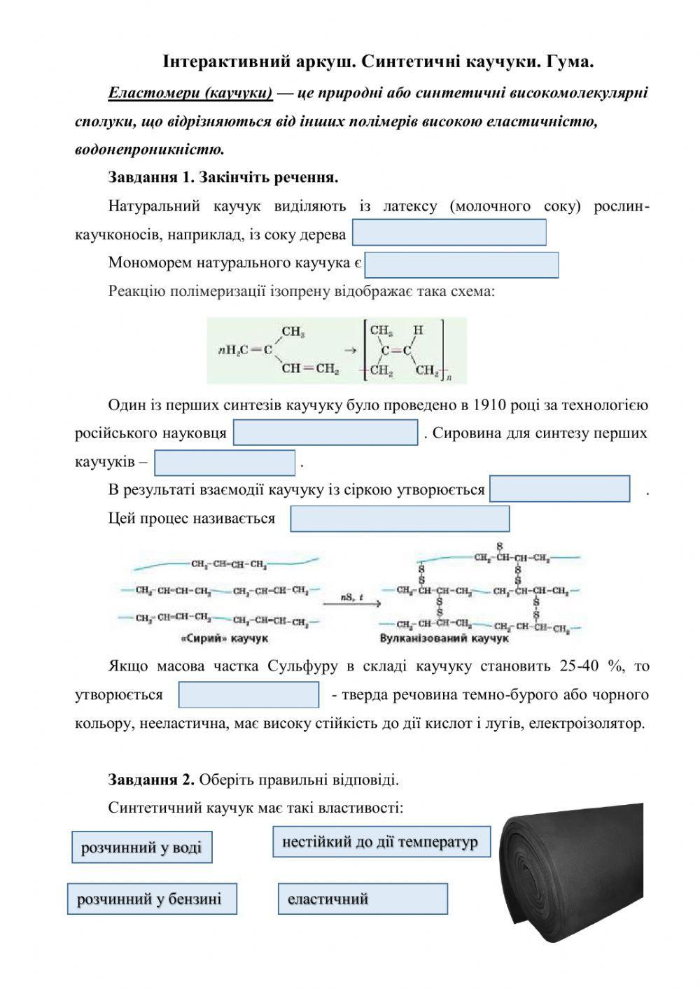 Синтетичні каучуки. Гума