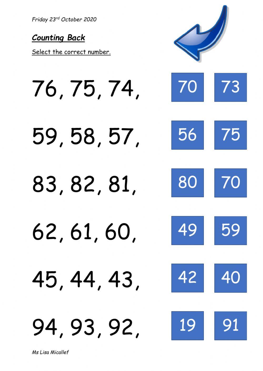Counting back 50 worksheet live worksheets 45 off
