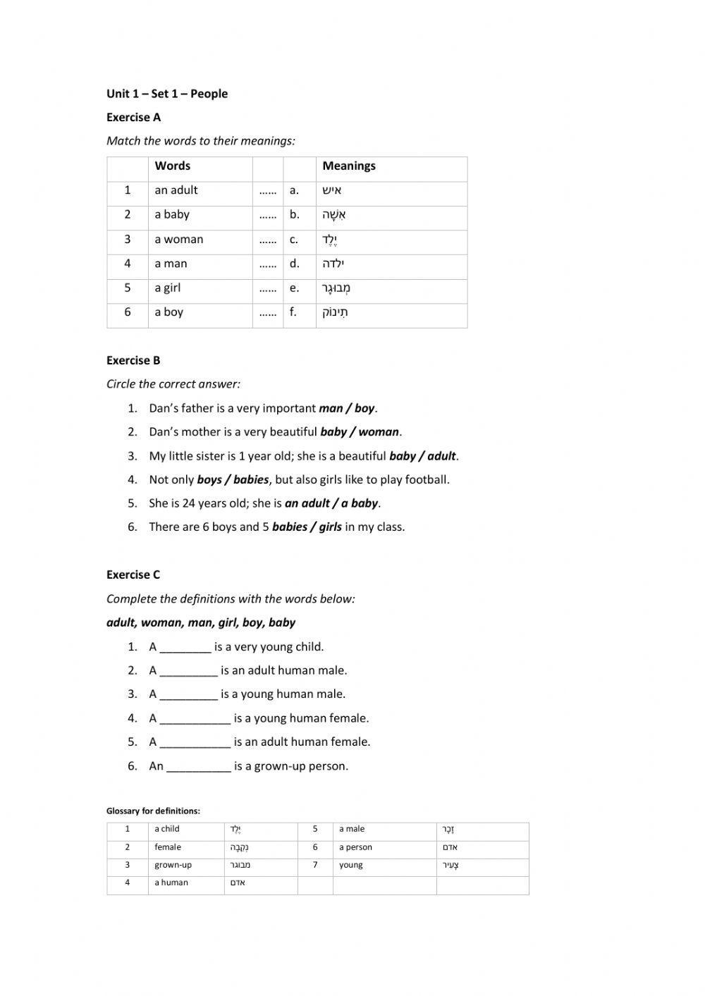 Band 1 (Core 1) - Unit 1 - Set 1