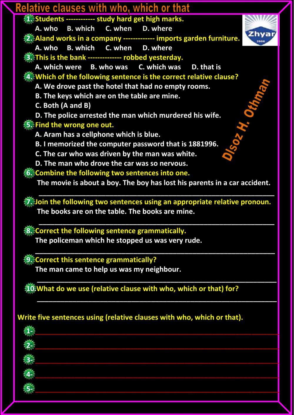 relative clause with who, which or that