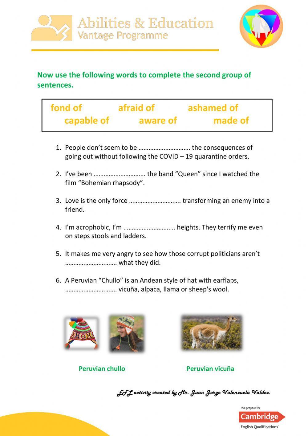 Vocabulary IN + OF - A1 - B2 level