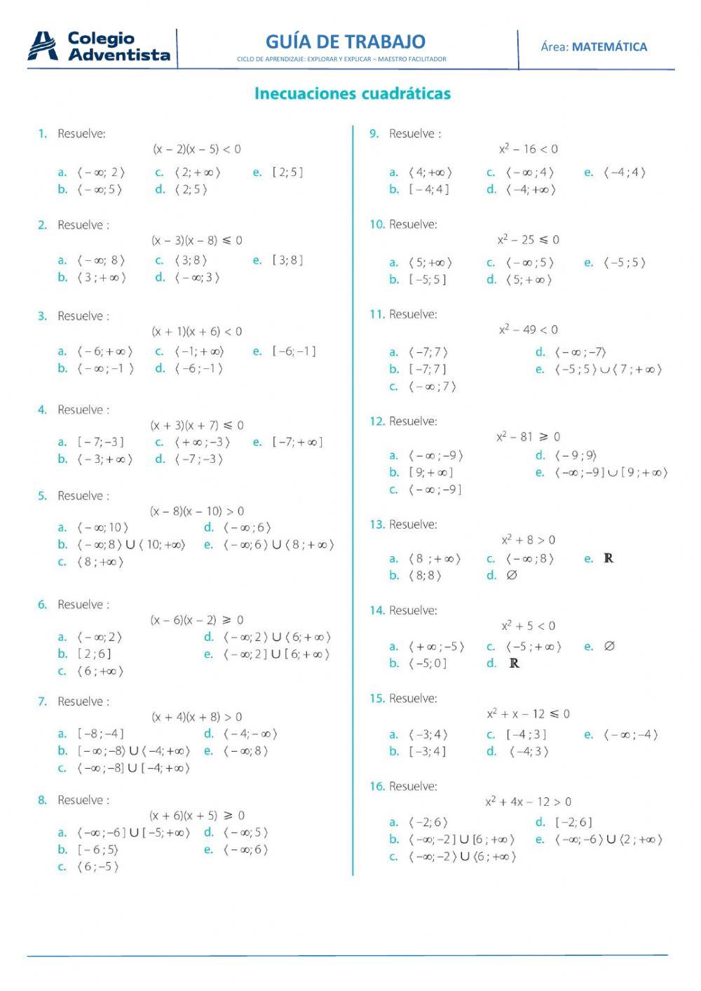 Ecuaciones cuadráticas