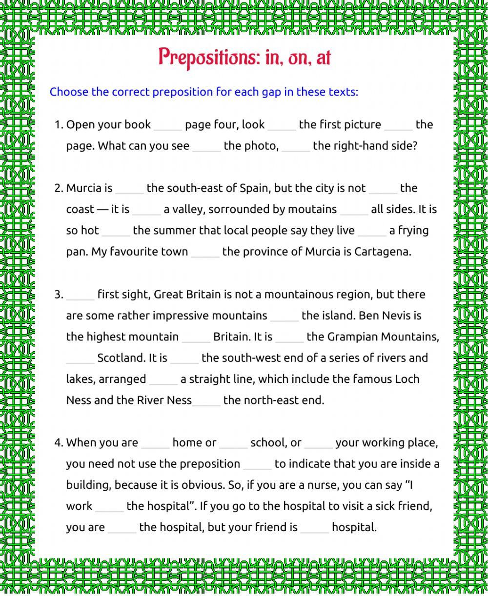 Prepositions 1: in - on - at