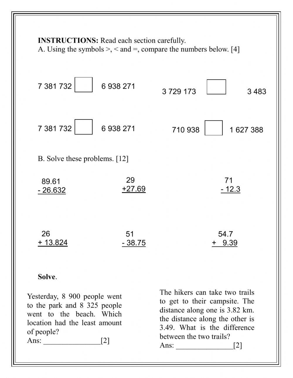 Addition & Subtraction with Decimals