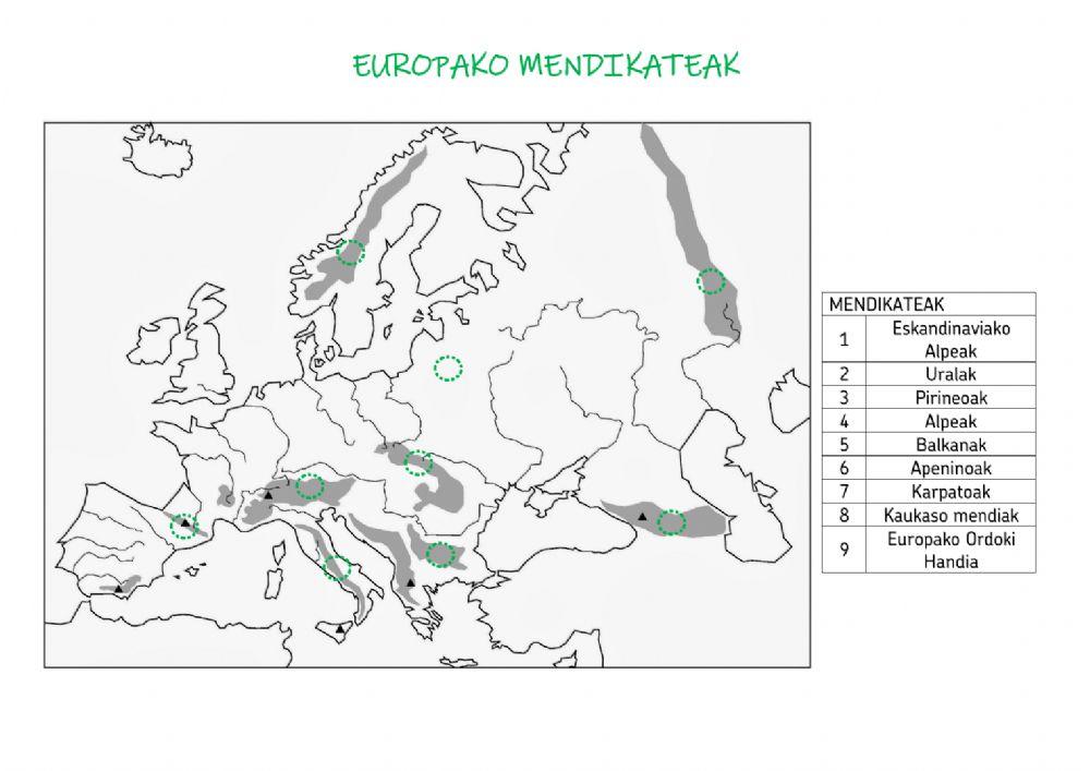 Europako mendikateak eta itsasoak
