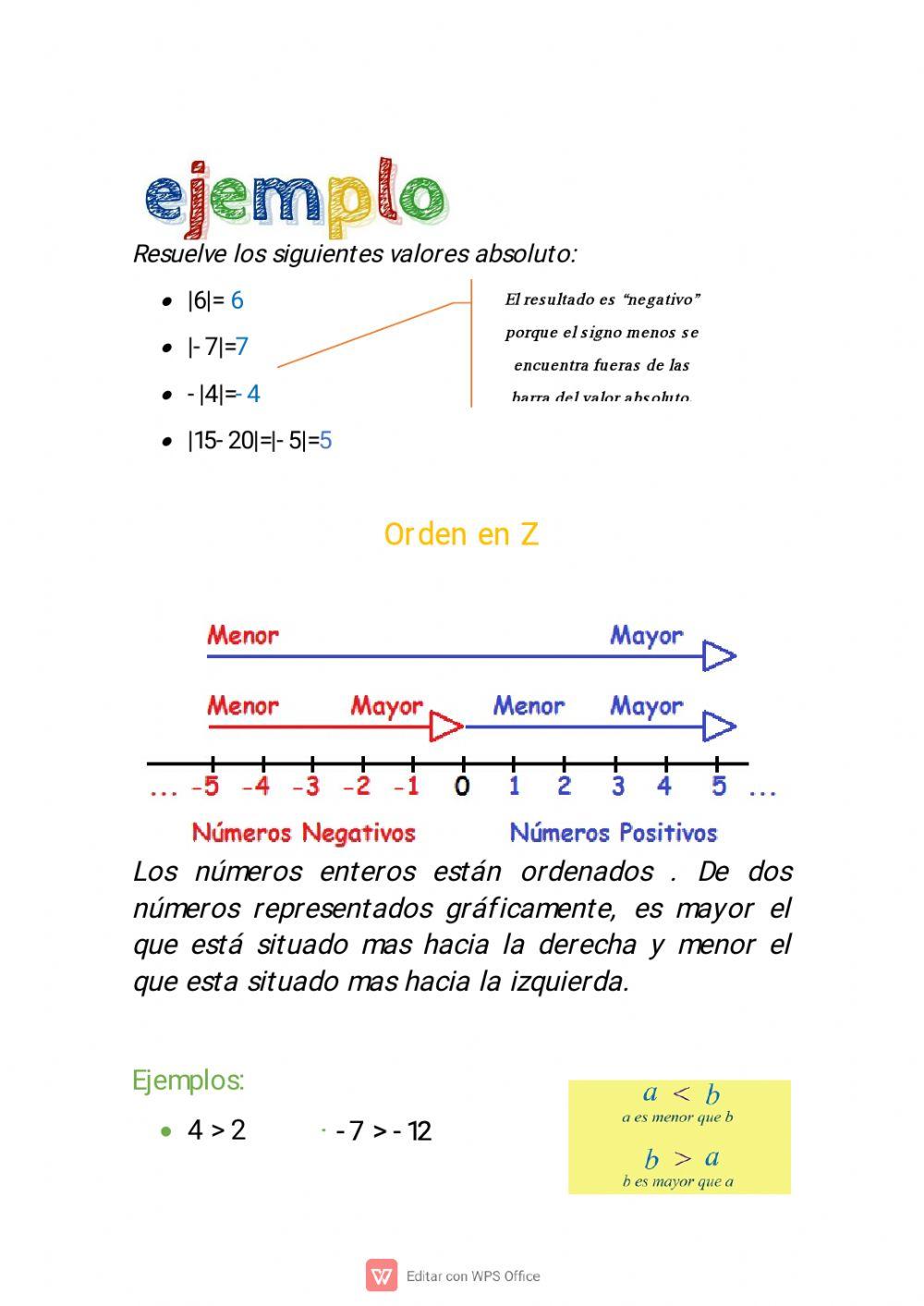 Numeros enteros 2do año