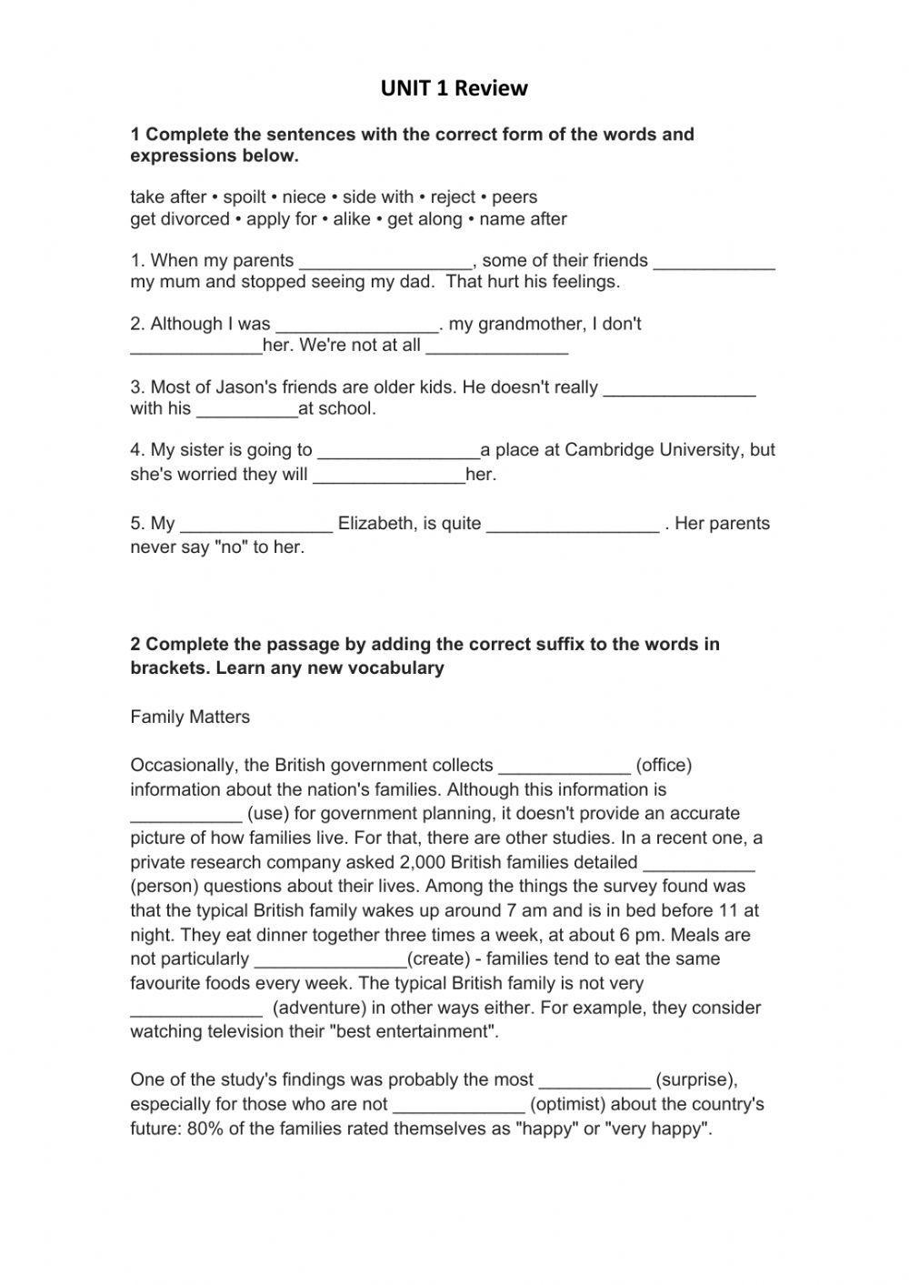 End of Unit 1 Review