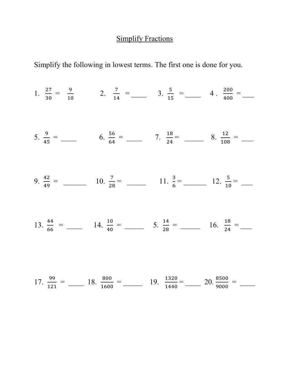 Simplify fractions