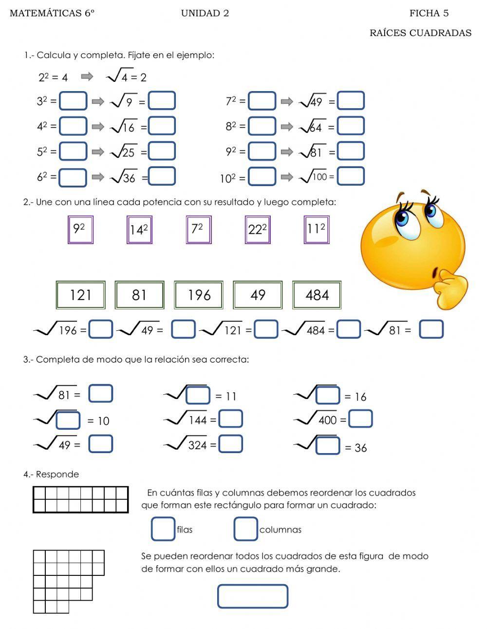 Potencias y raíces cuadradas