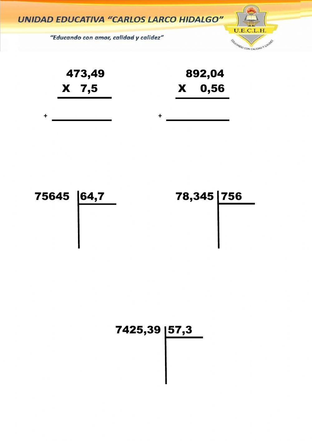 MULTIPLICACIONES Y DIVISIONES CON DECIMALES