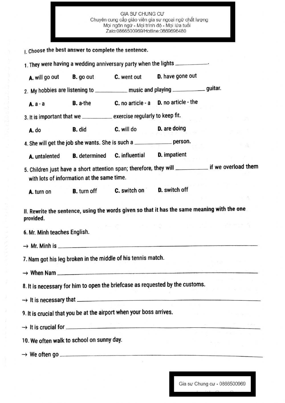 English 12 - 15' Test 1