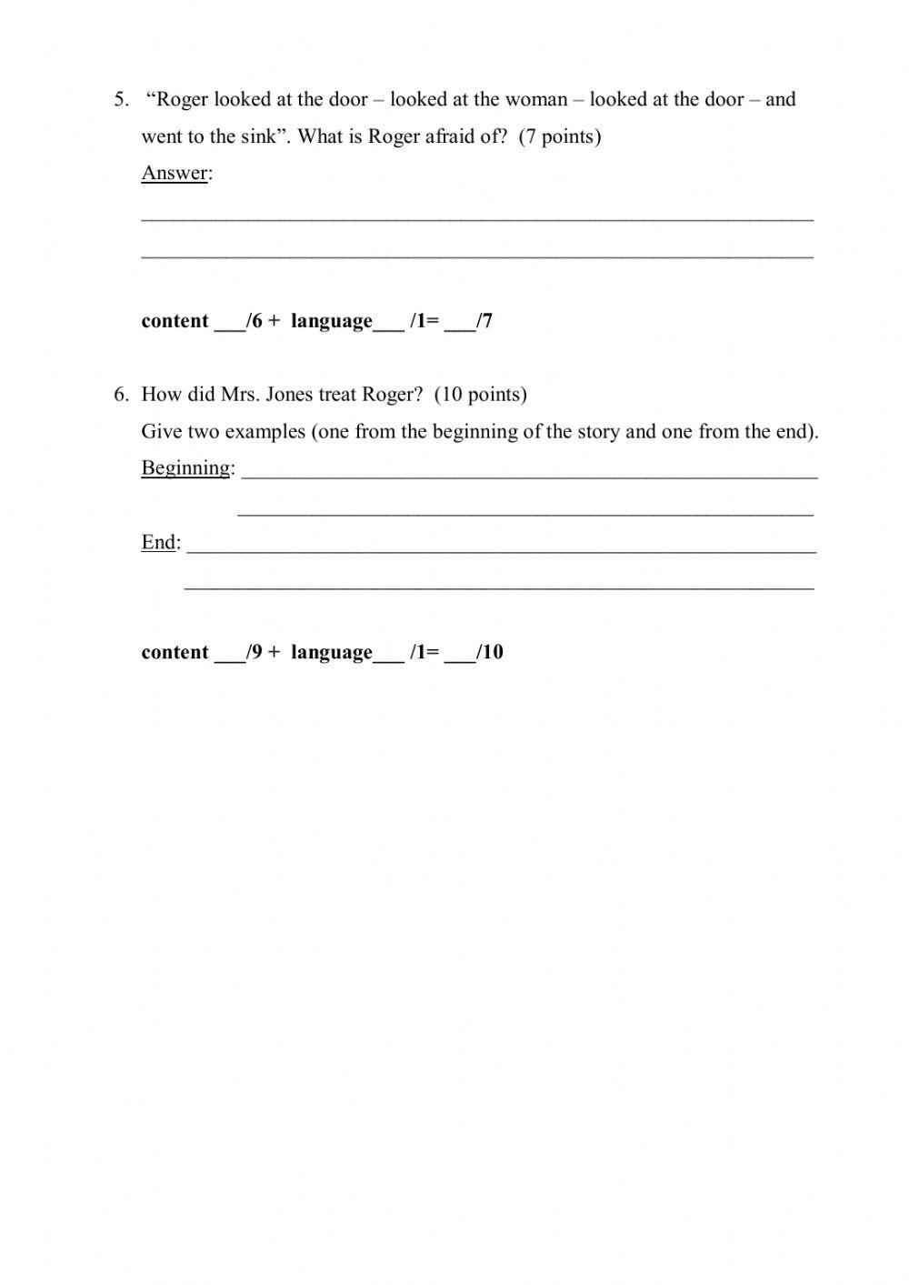 Thank You Ma'm - Summative Assessment