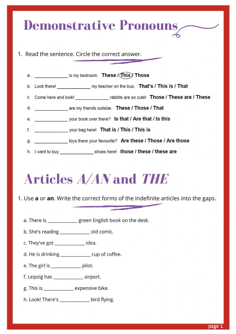 Demonstrative pronouns and articles