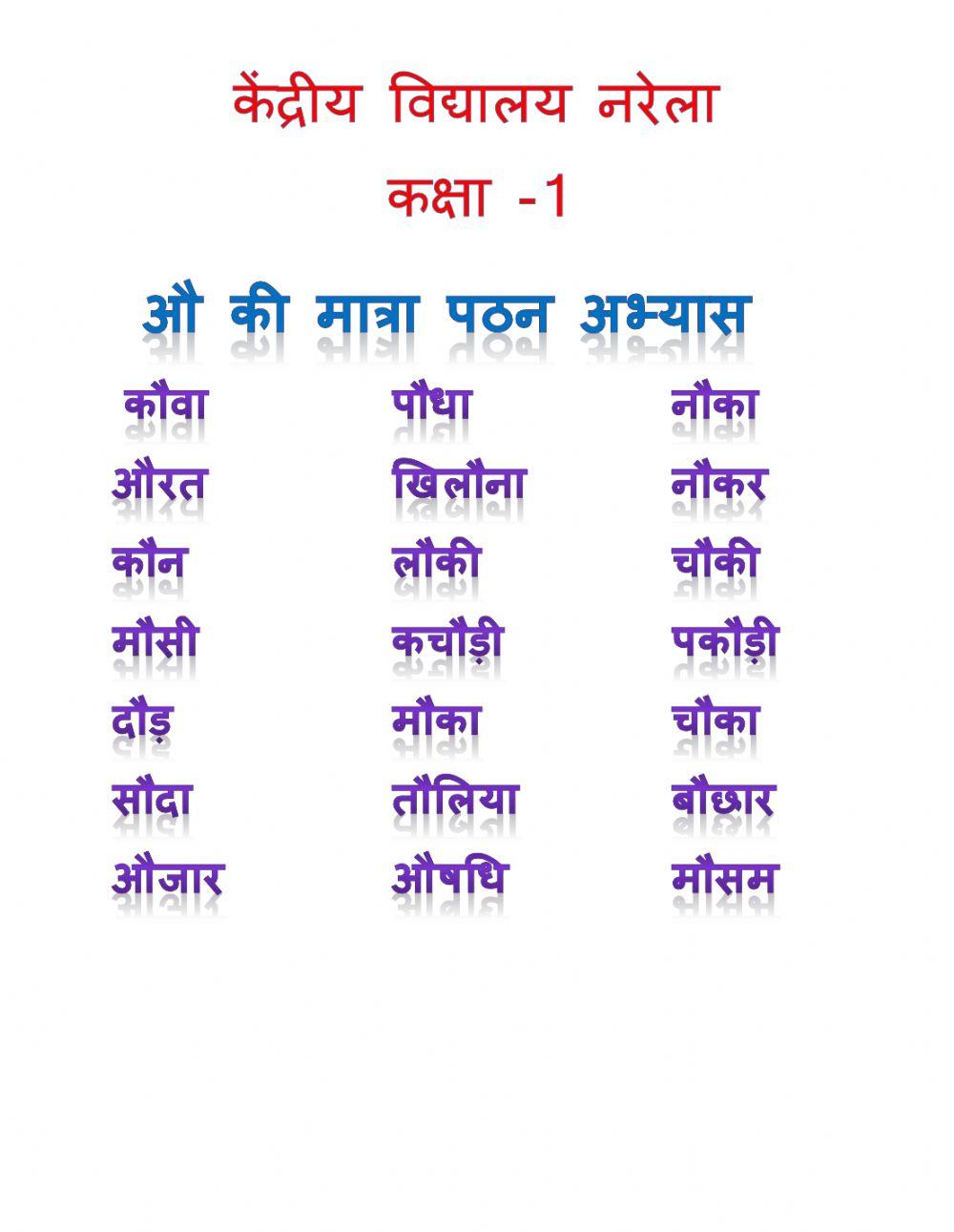 Hindi reading aU  ki matra