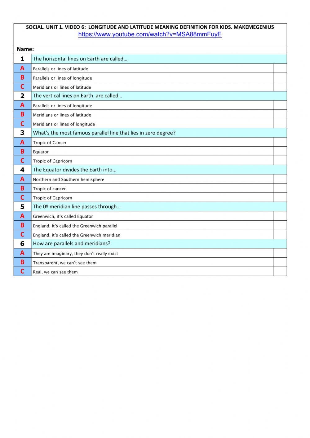 Social u-1 test 6. Longitude and latitude