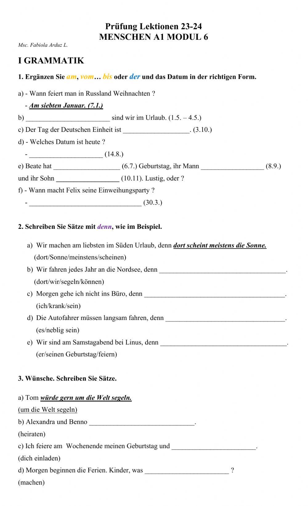 Prüfung Lektionen 23 und 24