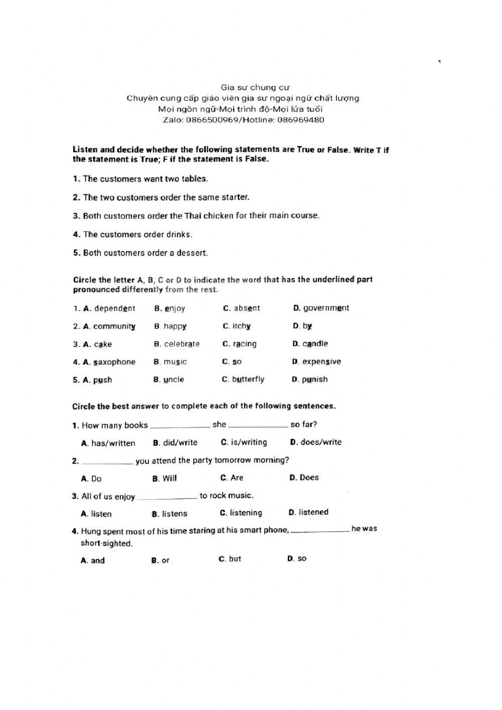 Lớp 7 - Kiểm tra cuối kỳ 1