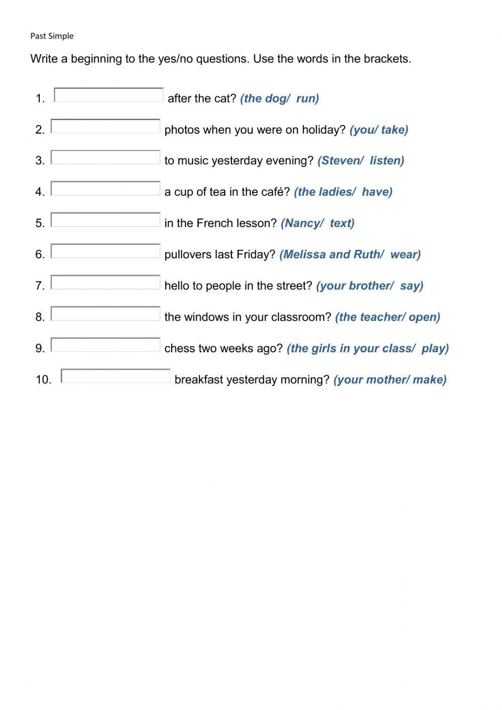 Past simple yes no questions
