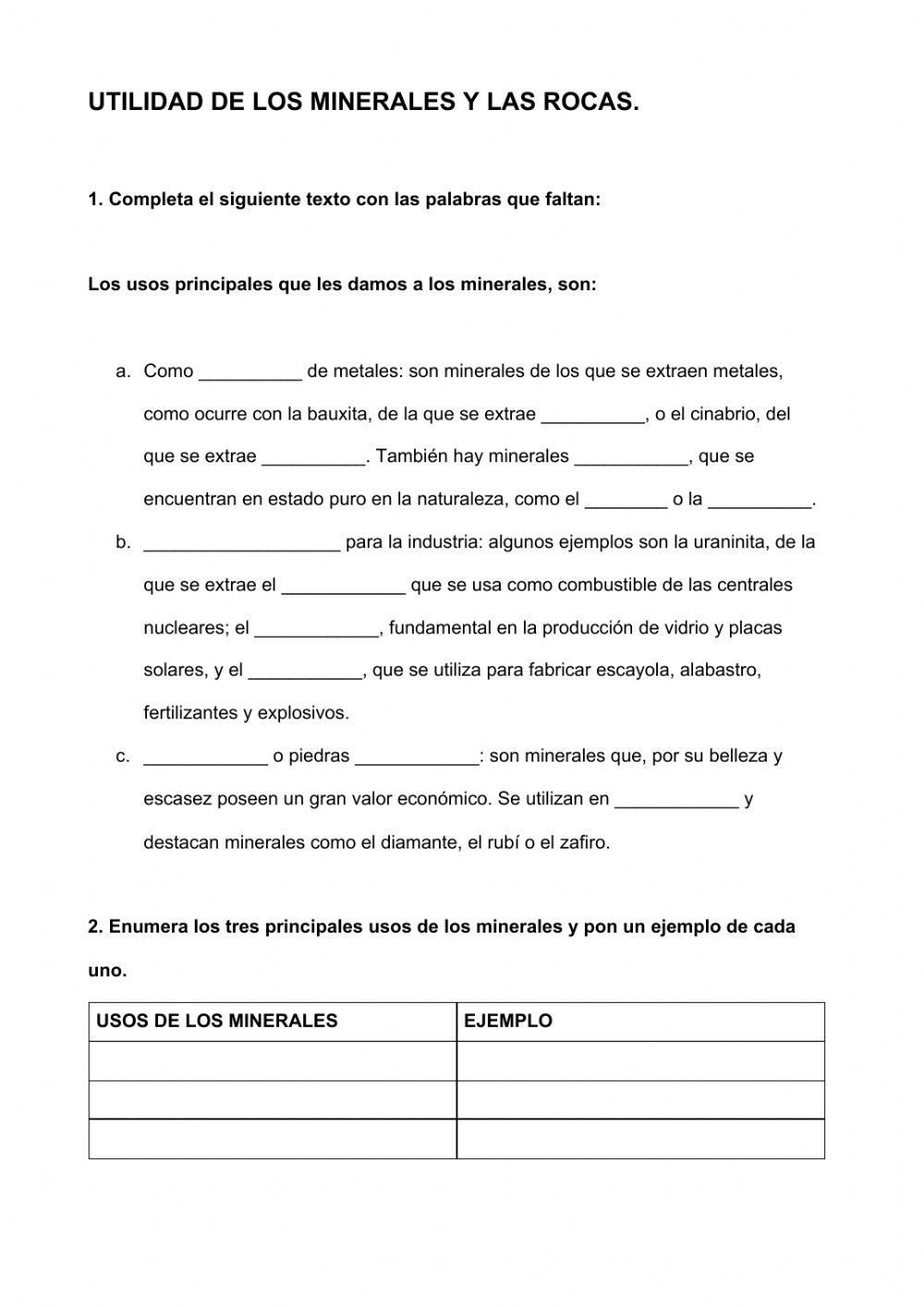 Utilidad de los minerales y las rocas