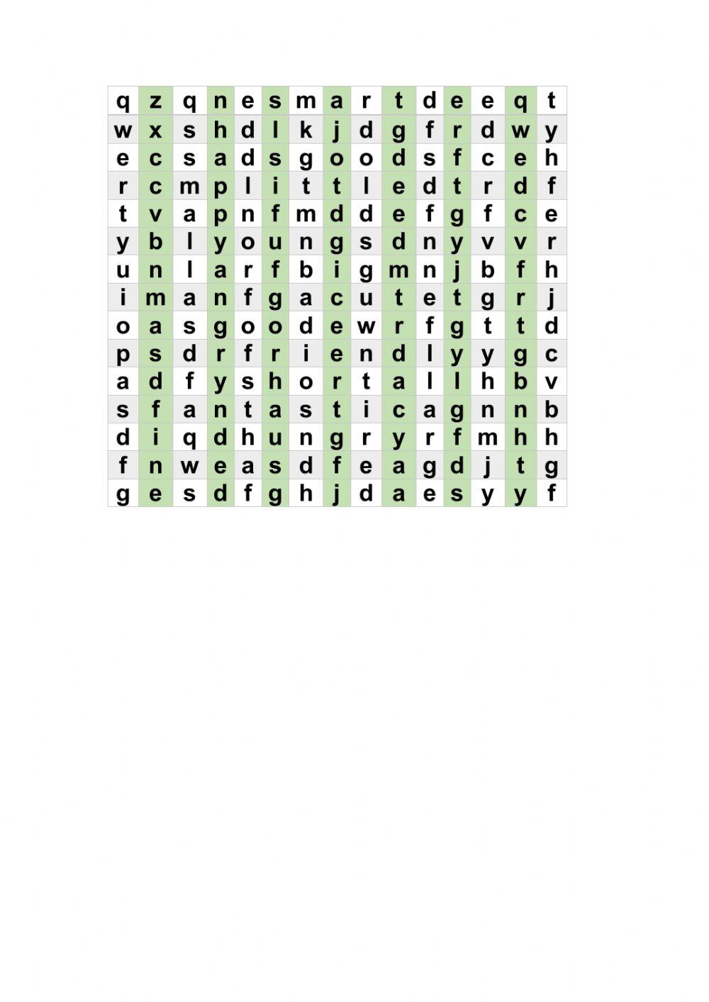 Adjectives wordsearch