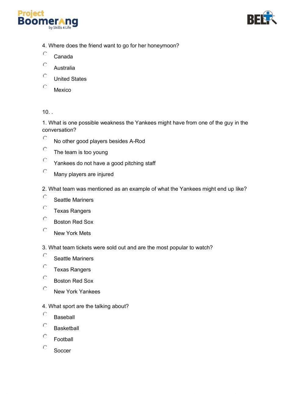 BELT Listening Comprehension Practice
