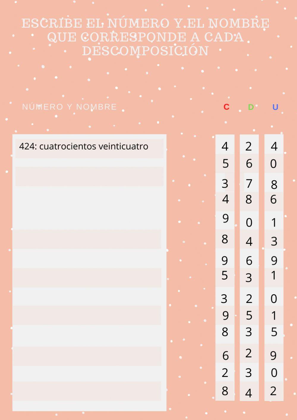 Identifica el número y escribe su nombre