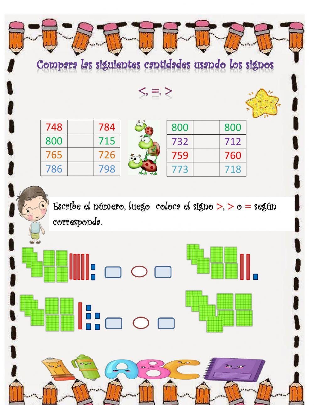 Comparamos cantiddaes numéricas hasta el 800