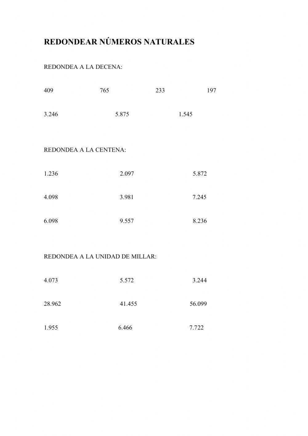 Redondear números naturales