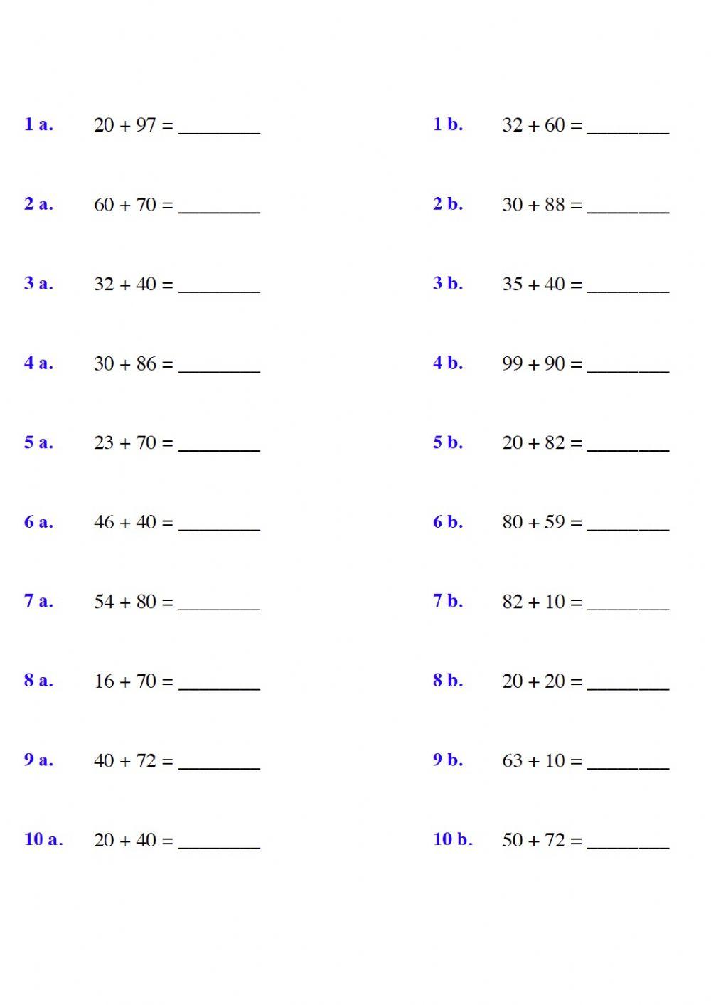 Suma de decena exacta con número menor de 100