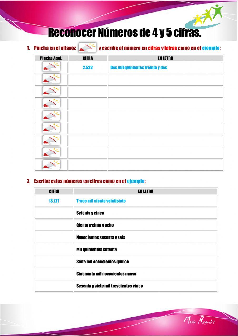 Reconocer números de 4 y 5 cifras