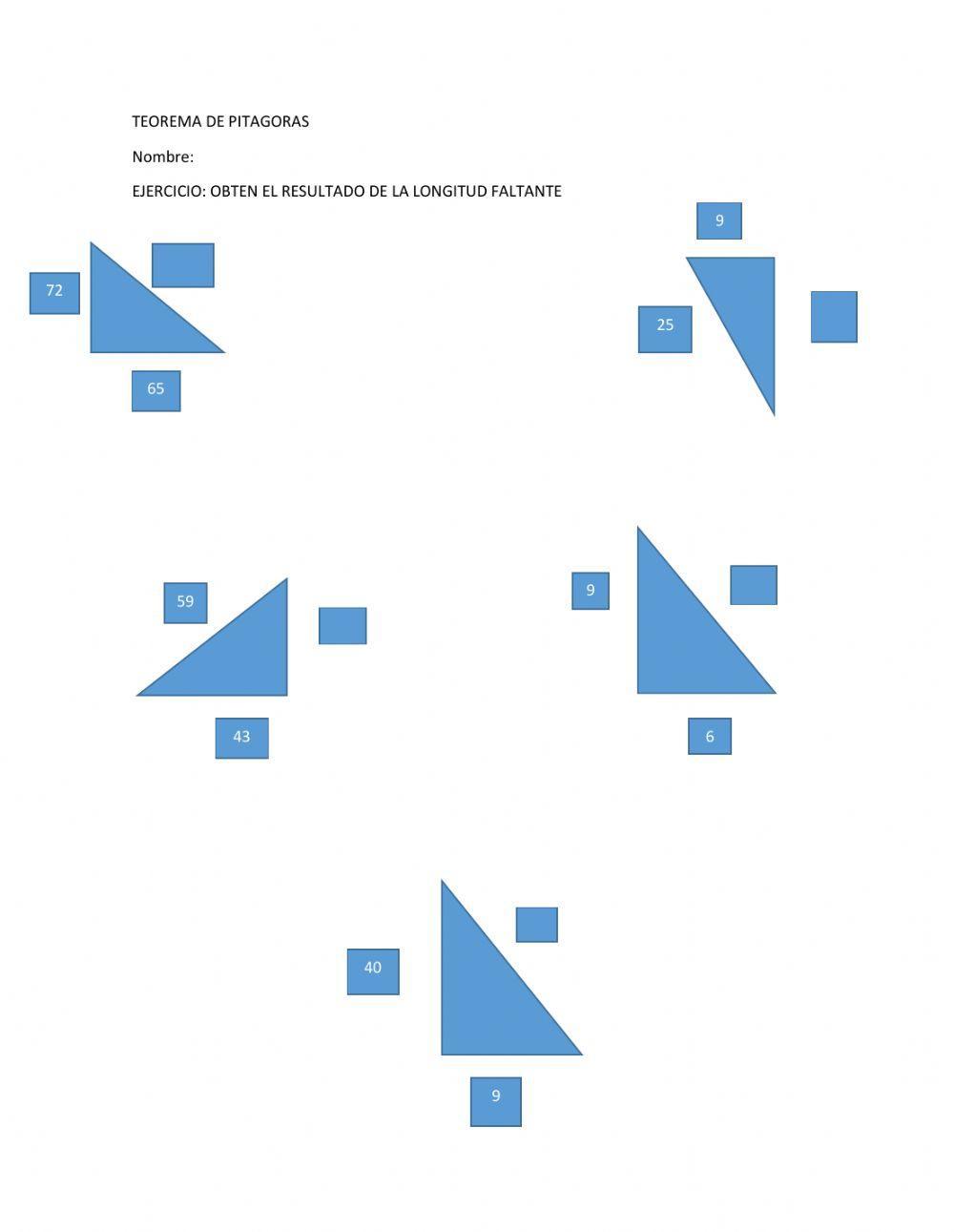 Ejercicio teorema de pitagoras