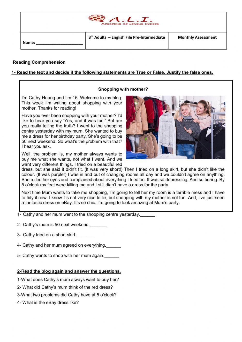 3rd Adults 2020 - October Reading and Use of English