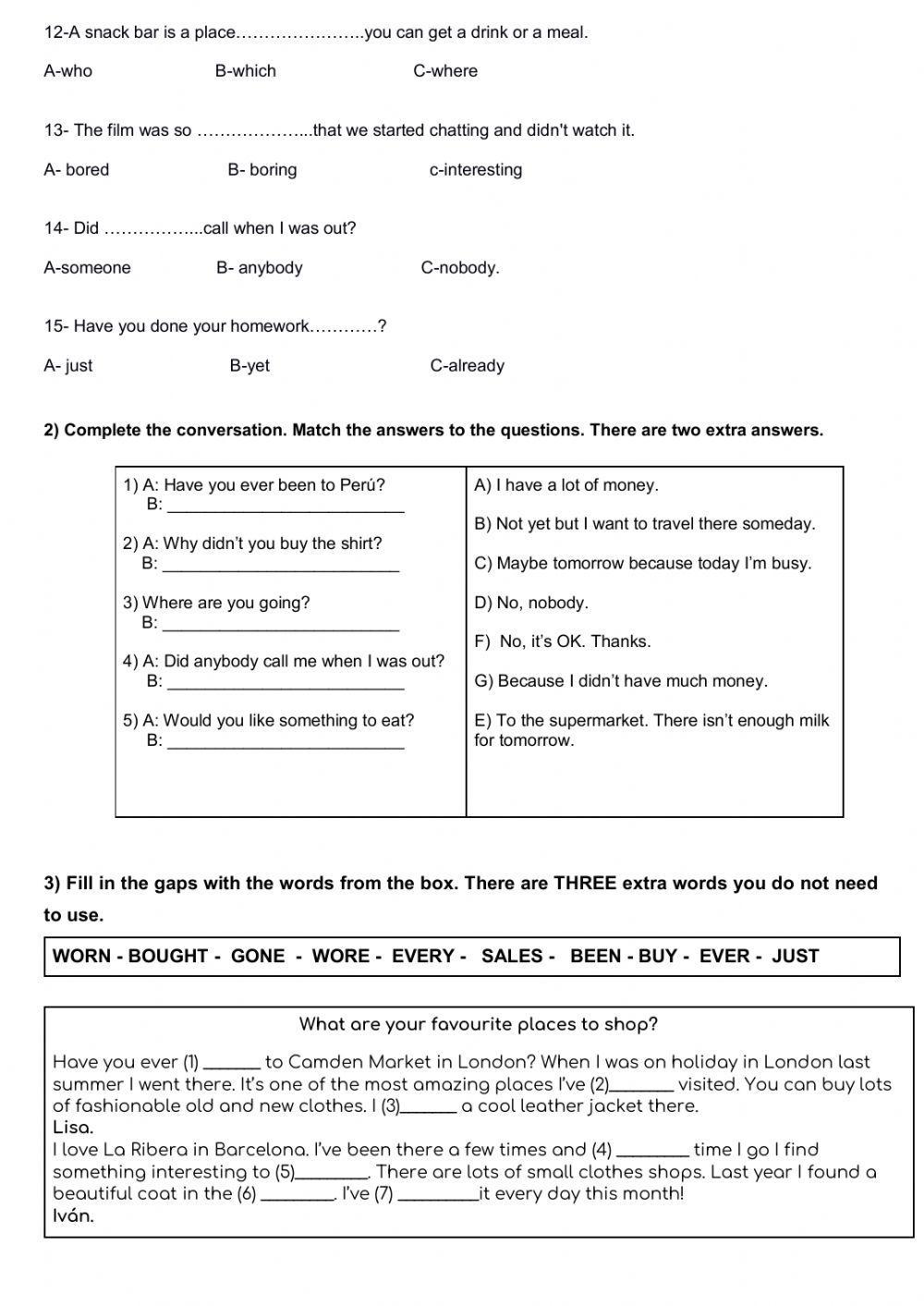 3rd Adults 2020 - October Reading and Use of English