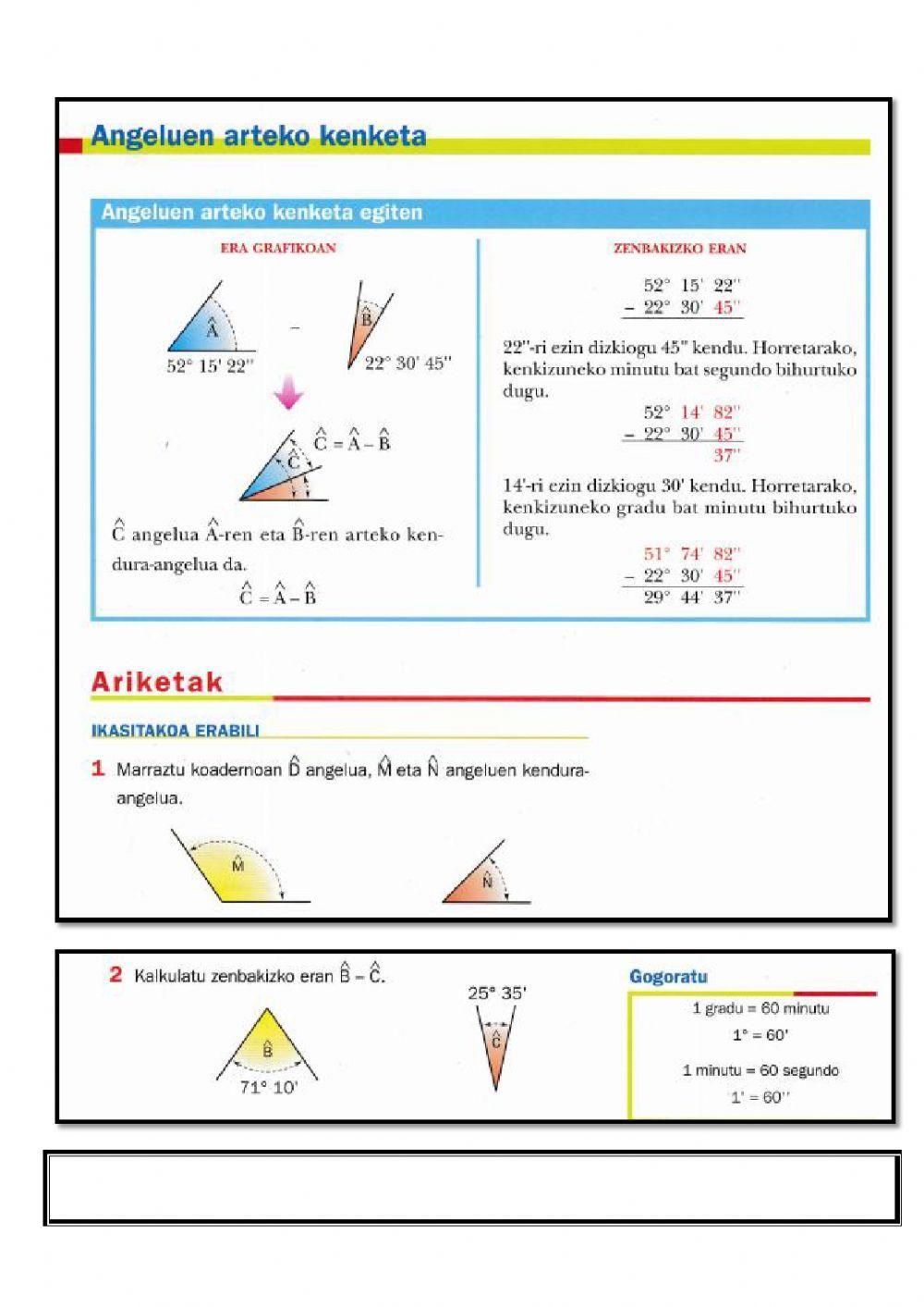 Angeluen arteko kenketa