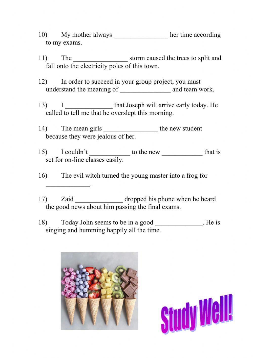 Vocabulary worksheet