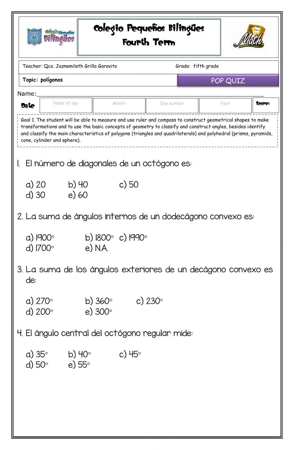 Pop quiz - poligonos -fifth grade- fourth term -2020