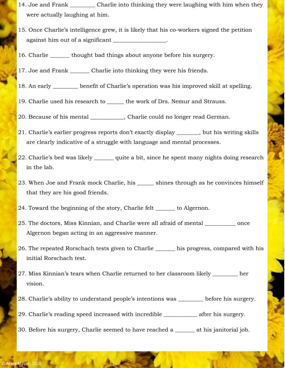 Flowers for Algernon - Vocabulary Practice