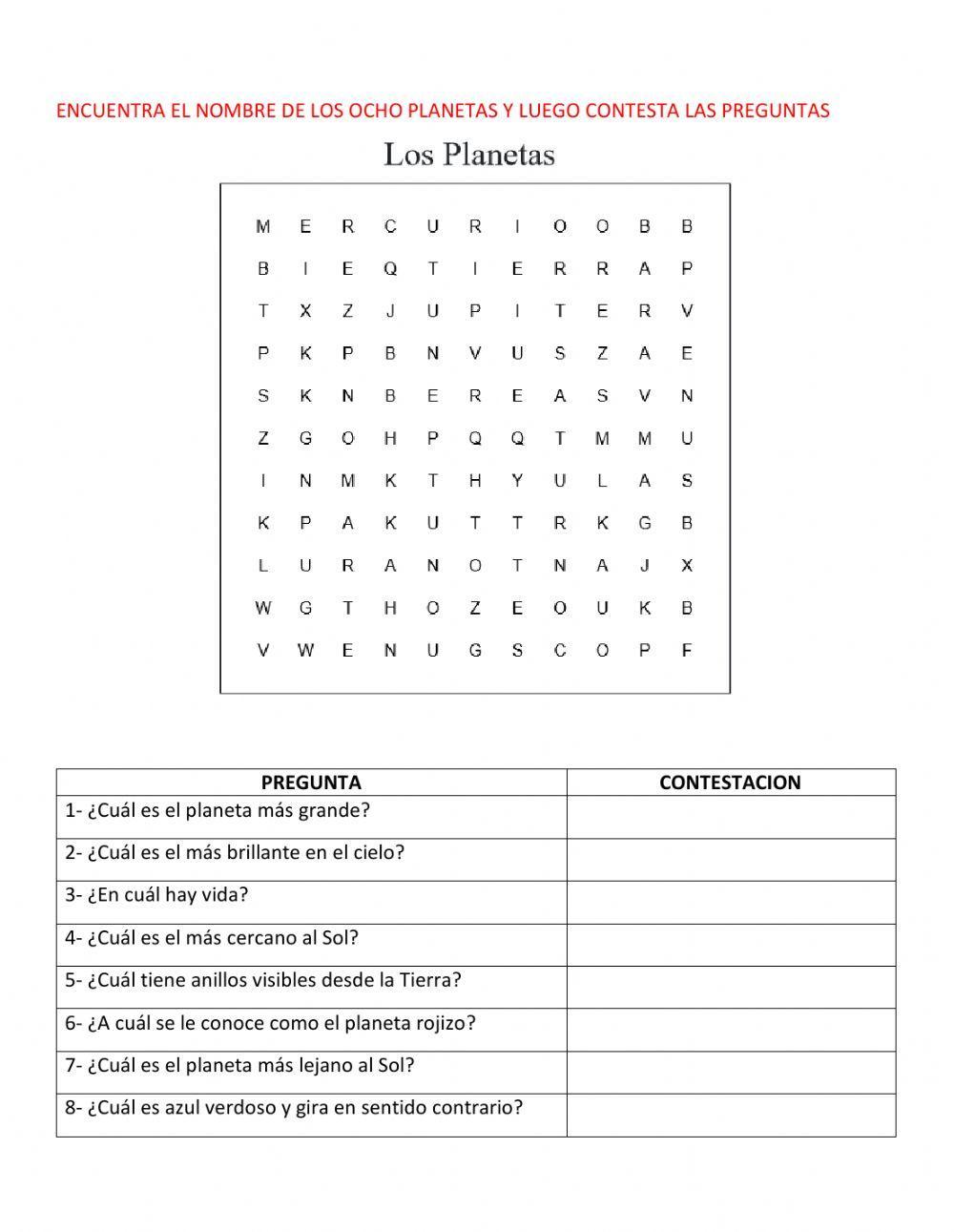 Sopa de Letras Planetas