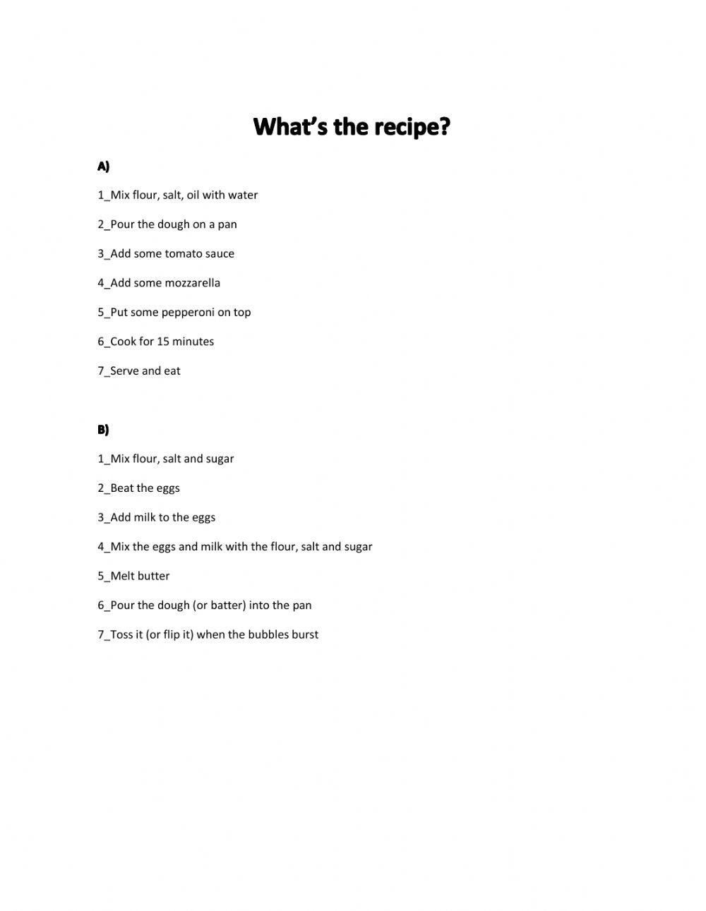 Recipes (Steps and Ingredientes)