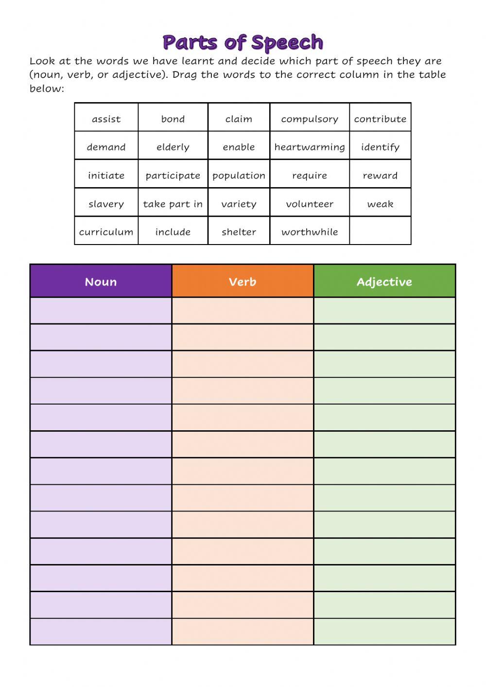 Parts of speech worksheet for grade 10 Live Worksheets Parts of speech worksheet for grade 10 Live Worksheets