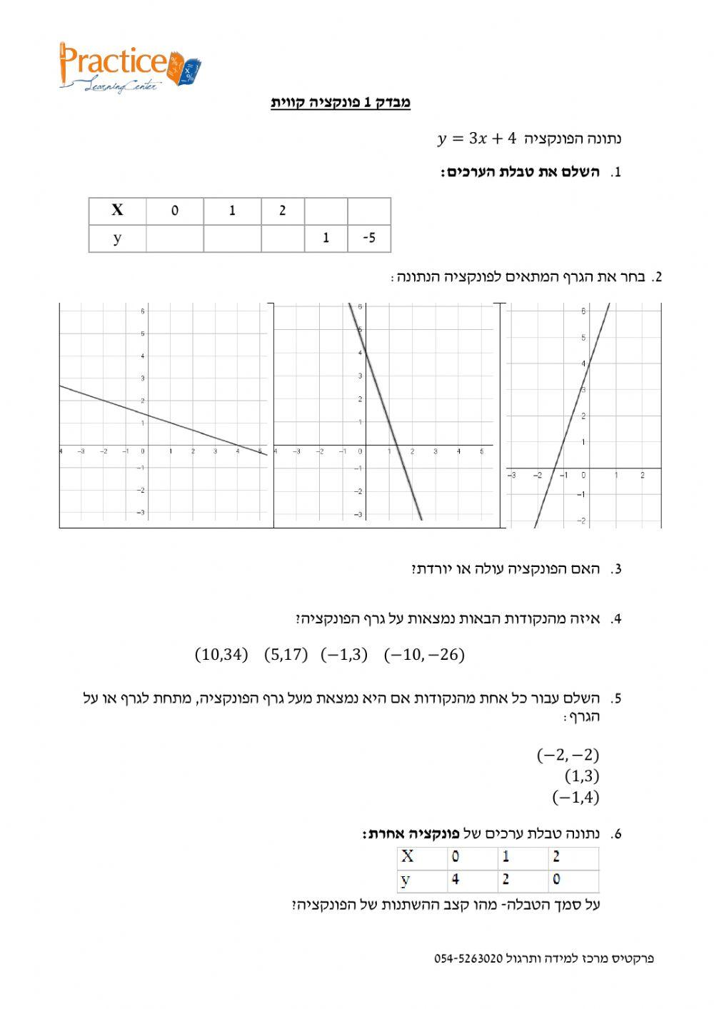 פונקציה קווית מבדק 3 פונקציה קווית מבדק 3