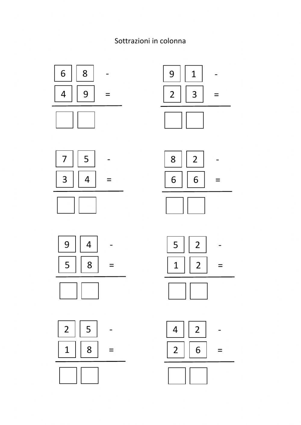 Sottrazioni in colonna