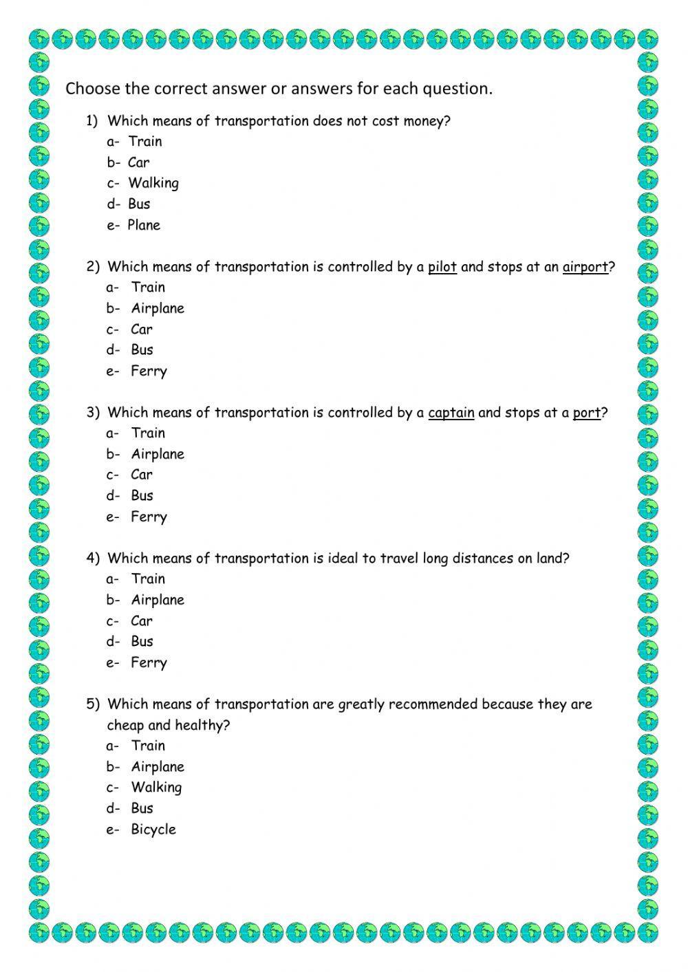 Reading Comprehension Travelling