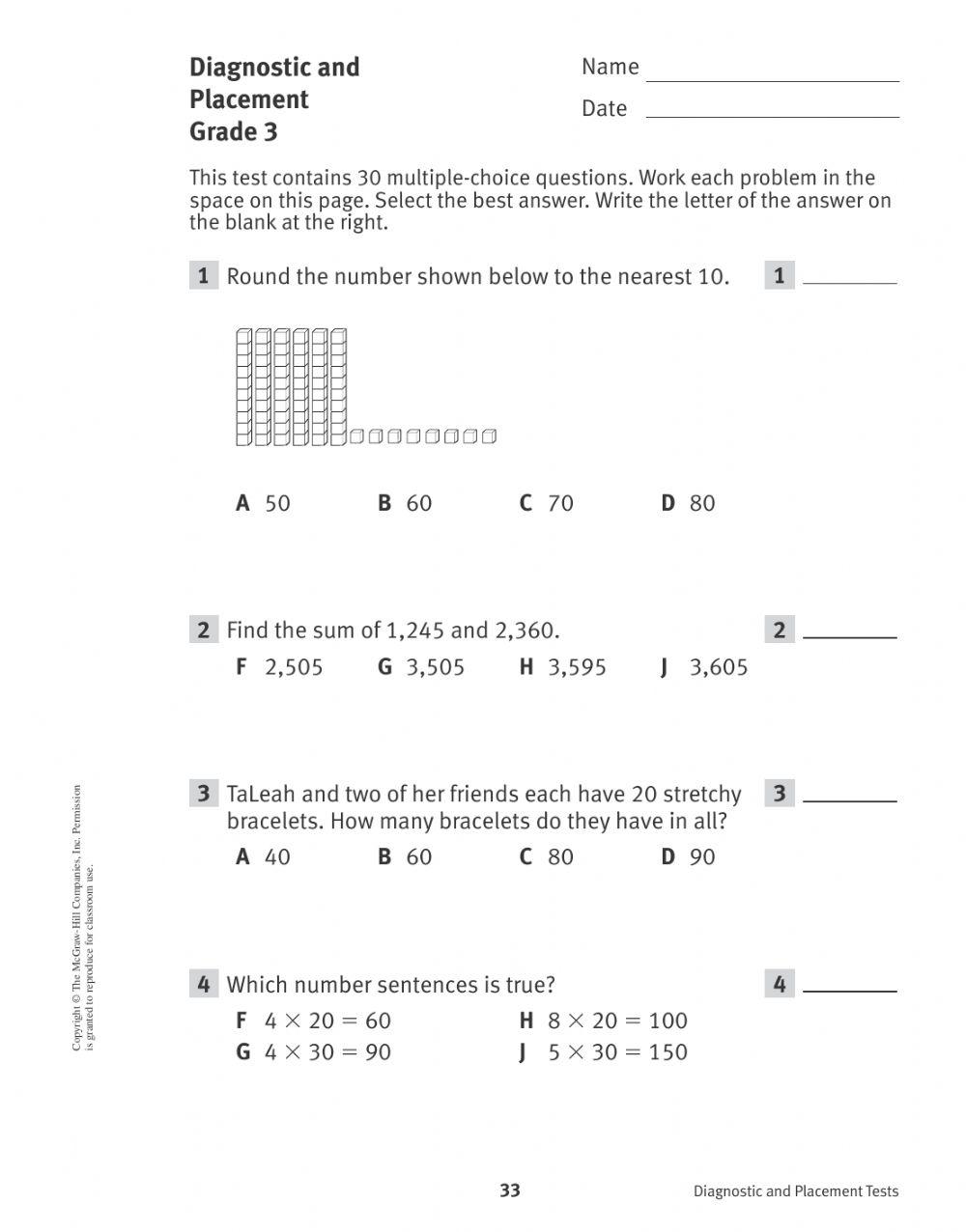 Grade 4 Math Diagnostic Assessment Part 1